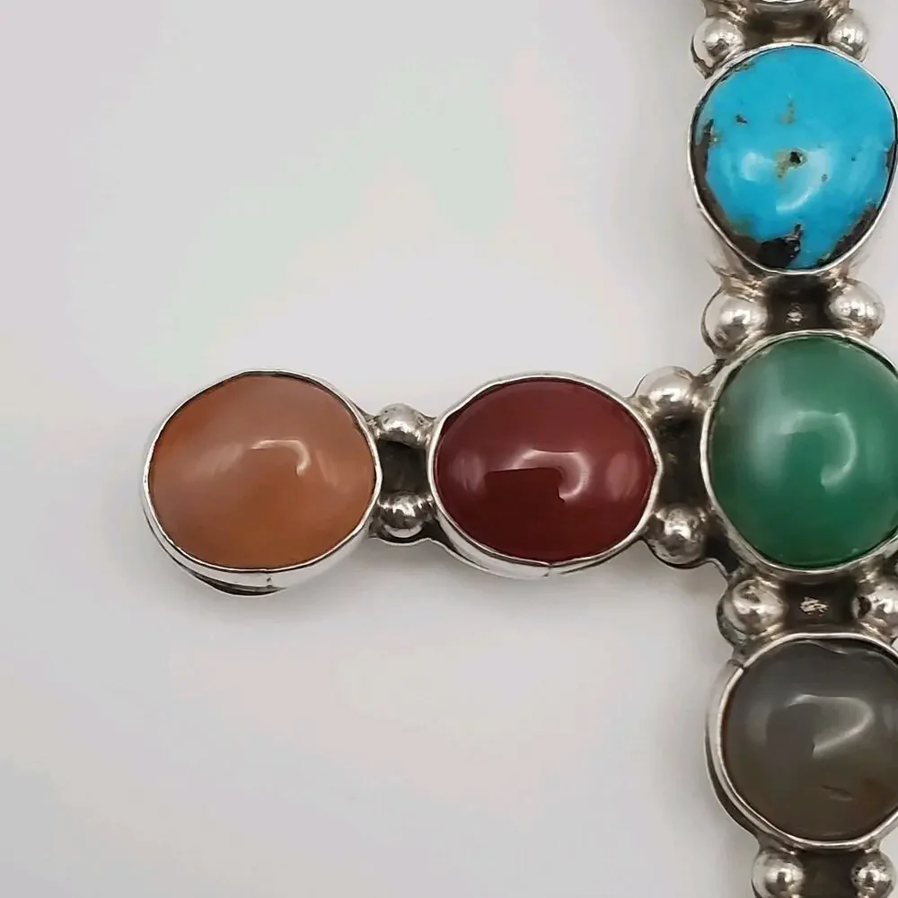 Waldeck Johnson WJ Sterling Silver Southwest Multi Gemstone Large Cross Pendant